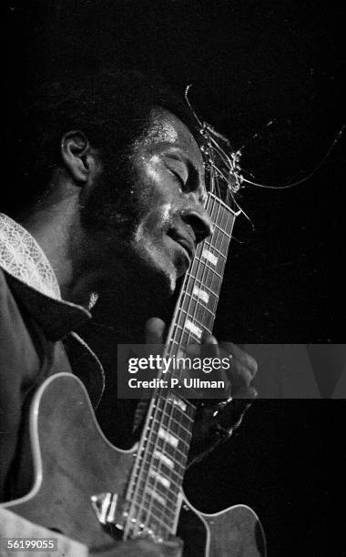 Chuck Berry, American guitarist, singer and composer. Paris, Olympia. 1973.