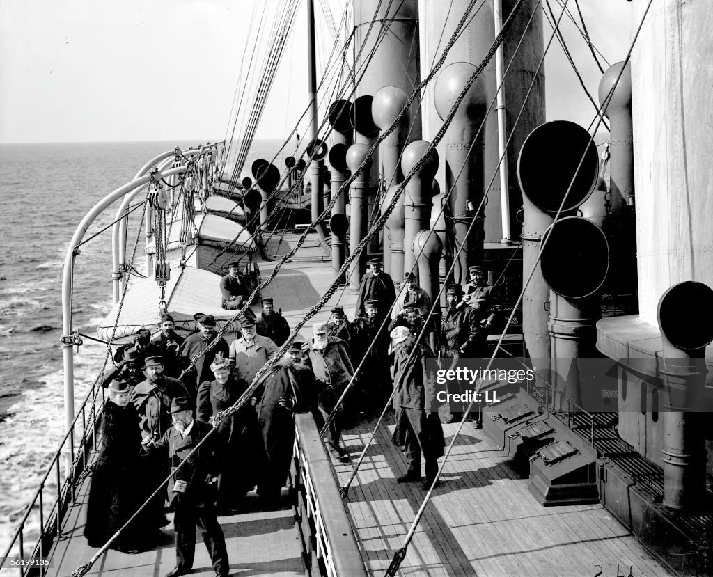 Passengers aboard the German passenger Augusta-V