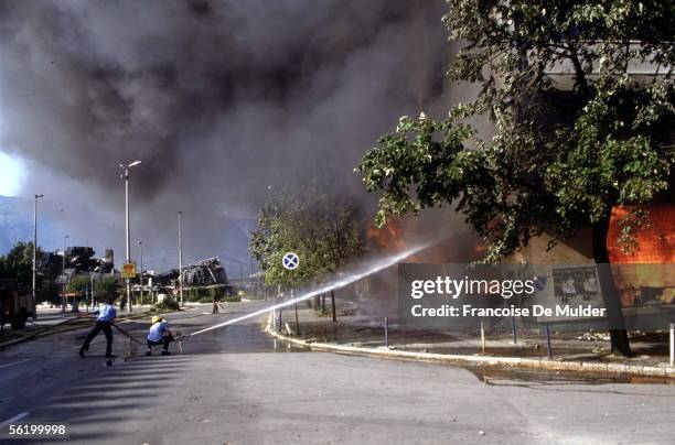 War of Bosnia-Herzegovina. Burned buildings. Mostar, September 1992.