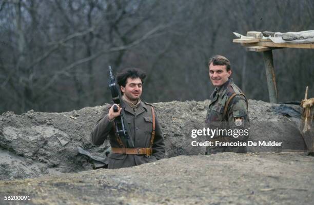War of Bosnia-Herzegovina. Serbian trench in the front of Osijek , March 1992.