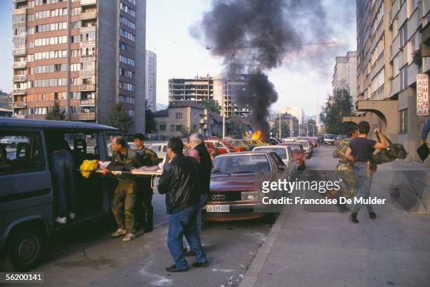 War of Bosnia-Herzegovina. Bombing of Sarajevo, September 1992.