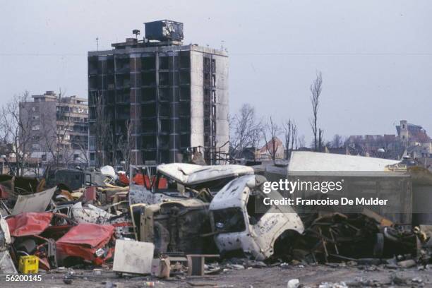 War of Bosnia-Herzegovina. Ruins of Vukovar , besieged by the Serbs, March 1992.