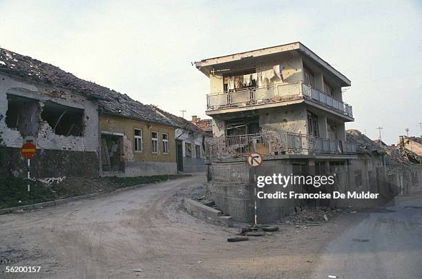 War of Bosnia-Herzegovina. Ruins of Vukovar , besieged by the Serbs, March 1992.