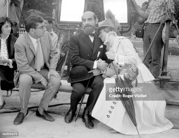 Danielle Darrieux and Charles Denner during the shooting of the film "Landru" by Claude Chabrol . France. 1962.