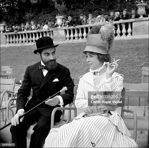 Danielle Darrieux and Charles Denner during the shooting of the film "Landru" by Claude Chabrol . France. 1962.