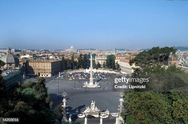 Rome . The piazza del Popolo and the obelisk of Ramses II coming from Heliopolis, transported by the emperor Augustus.