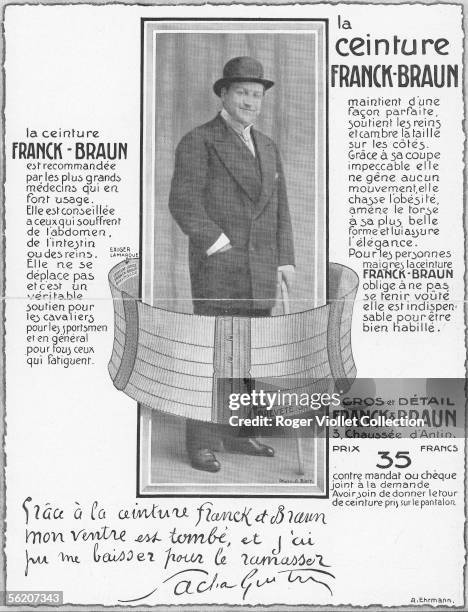 Advertisement for the "Ceinture corset Franck-Braun", praised by Sacha Guitry. France, 1913.