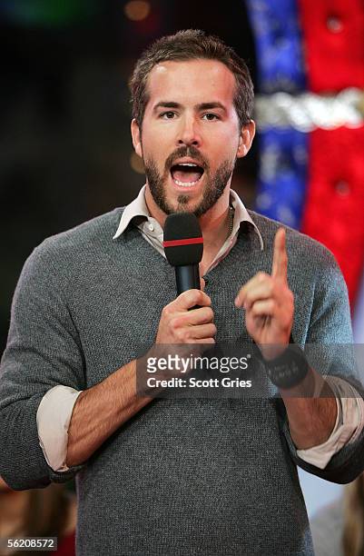 Actor Ryan Reynolds appears onstage during MTV's Total Request Live at the MTV Times Square Studios on November 17, 2005 in New York City.