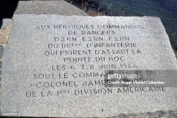 World War II. The Normandy landings. June 6, 1944. Tip of Hoc . Commemorative plaque of Rangers.