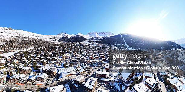 aerial view over verbier, switzerland - verbier stock pictures, royalty-free photos & images