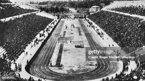 View of the Panathenaic Stadium in Athens, Greece, circa 1925.