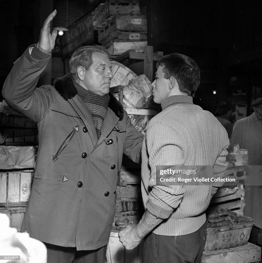 Jean Gabin and Gerard Blain during the filming of