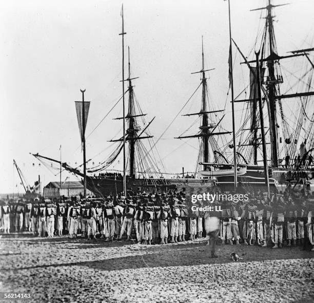 Inauguration of Suez canal . French soldiers, 1869.