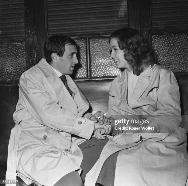 Marie Dubois and Charles Aznavour on the shooting of the film of Francois Truffaut "Tirez sur le pianiste""Shoot on the Piano player".