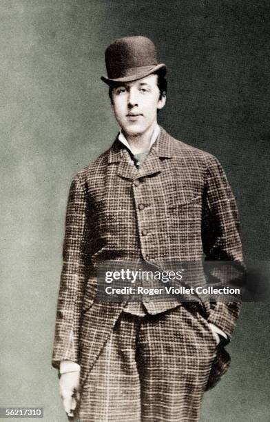 Oscar Wilde , Irish writer. Guillot de Saix collection. Colourized photo.