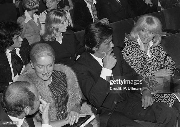 Catherine Deneuve, Alain Delon, Mireille Darc and Michel Sardou , at the first Olympia of Sylvie Vartan. Paris, September 1972.