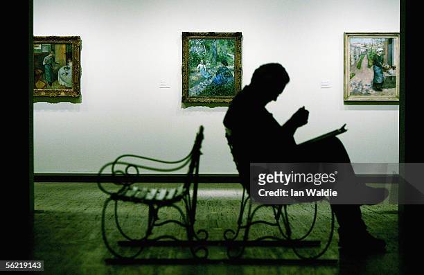 Visitor to the Art Gallery of New South Wales looks at paintings by Camille Pissarro November 18, 2005 in Sydney, Australia. The gallery is about to...