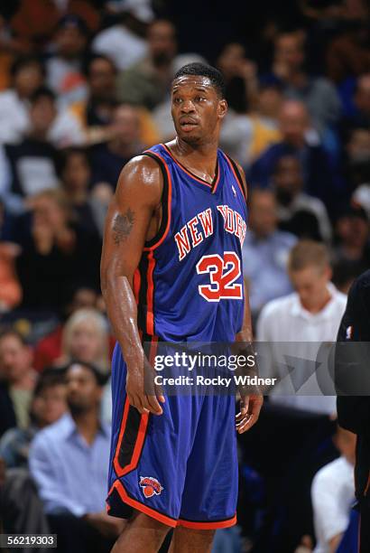 Antonio Davis of the New York Knicks looks on during a game against the Golden State Warriors at The Arena in Oakland on November 11, 2005 in...