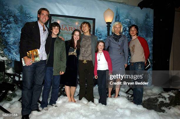 Producer Perry Moore and Actors Skandar Keynes, Anna Popplewell, William Moseley, Georgie Henley, Tilda Swinton and James McAvoy are seen onstage...