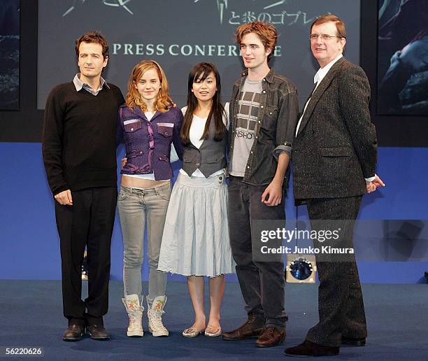 Producer David Heyman, actors Emma Watson, Katie Leung, Robert Pattinson and director Mike Newell attend a press conference promoting their new film...