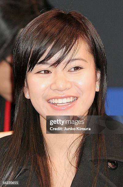 Actress Katie Leung attends a press conference promoting a new film "Harry Potter and The Goblet Of Fire" on November 18, 2005 in Tokyo, Japan. The...