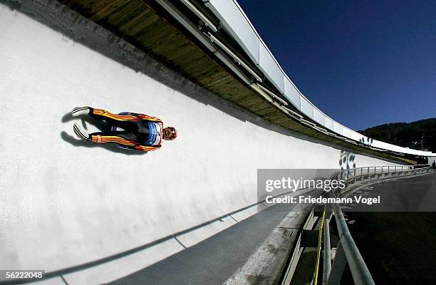 Georg Hackl of Germany in action during the training session for the Viessmann Luge World Cup on November 18, 2005 in Cesena Pariol near Torino,...