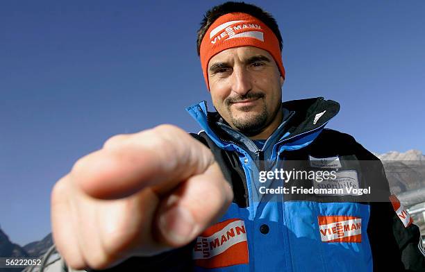 Georg Hackl of Germany poses for the media during the training session for the Viessmann Luge World Cup on November 18, 2005 in Cesena Pariol near...