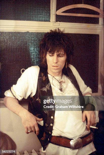 Rolling Stones guitarist Keith Richards at the Kilburn State Gaumont Theatre, London, where he played a concert with Ronnie Wood and his band, 13th...