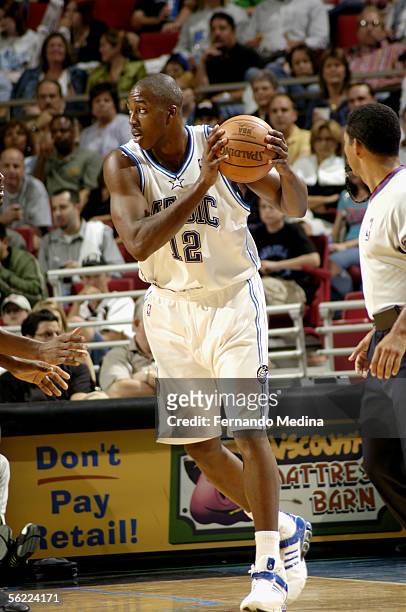 Dwight Howard of the Orlando Magic controls the ball during the game against the Memphis Grizzlies at TD Waterhouse Centre on November 4, 2005 in...