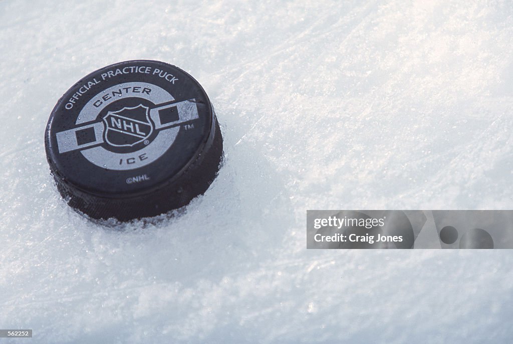 This is a close up of a hockey puck.