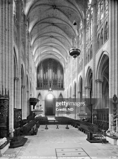 Abbey of Saint-Denis . Interior of the church. The nave seen from the choir .