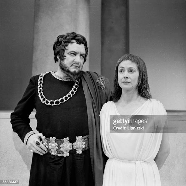 Renee Faure and Jean Marchat in "Antigone" of Sophocles. Paris, Comedie-Francaise, october 1959.