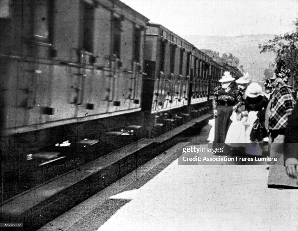 Lumiere's film. Arrival of a train in the station