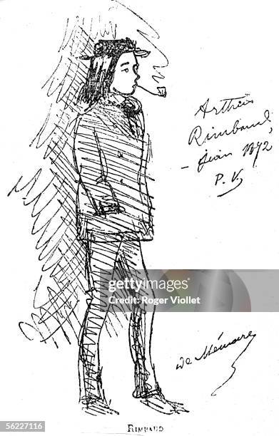 Arthur Rimbaud drawn by Verlaine, in 1872.