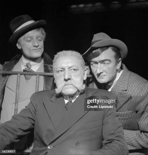 Jean Vilar, Georges Wilson and Charles Denner in "Der unaufhaltsame Aufstieg des Arturo Ui" of B. Brecht. Paris, T.N.P., November 1960....