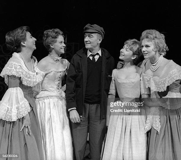 Marcelle Rancon, Christiane Minazzoli, Jean Vilar, Paule Noeelle and Genevieve Brunette, in "I Rusteghi" of Goldoni. Paris, T.N.P, February 1962....