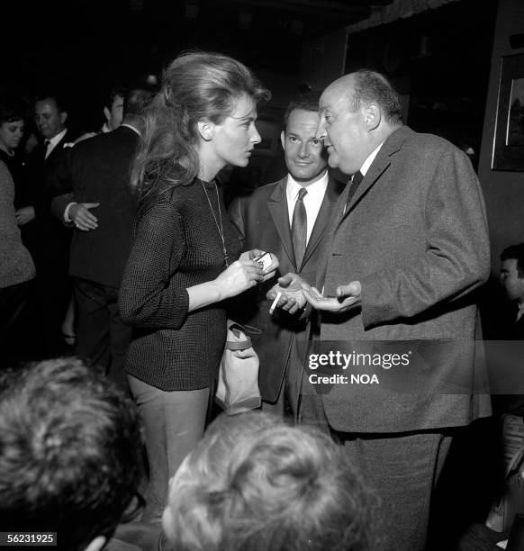 Elga Andersen, Francois Patrice and Bernard Blier. Paris, Club Saint-Hilaire, 1963. HA-1129-3.