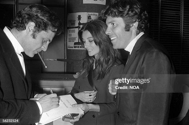 Joe Dassin, Anouk Aimee and Pierre Barouh. Midem, Cannes, 1968. HA-1700-14.