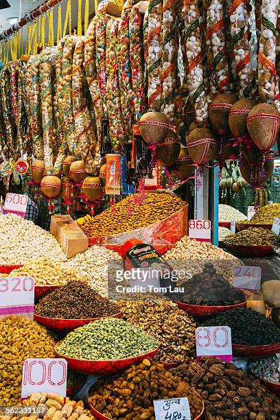 dates, nuts and spices - chandni chowk stock pictures, royalty-free photos & images