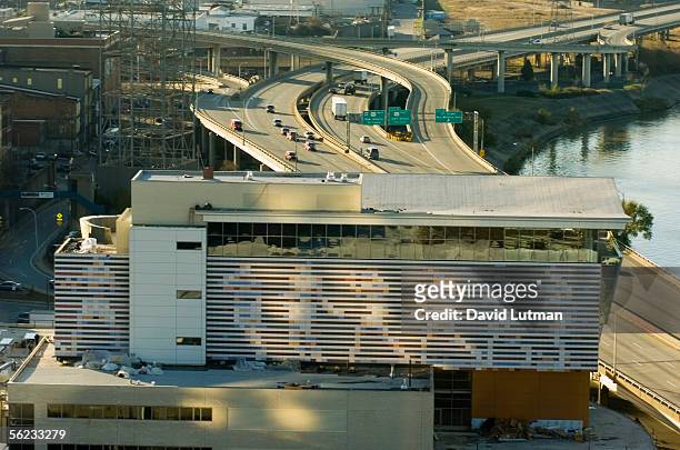 Scenic view of The Muhammad Ali Center is seen on media opening day November 18, 2005 in Louisville, Kentucky. Images of Ali appear on the tiled wall...