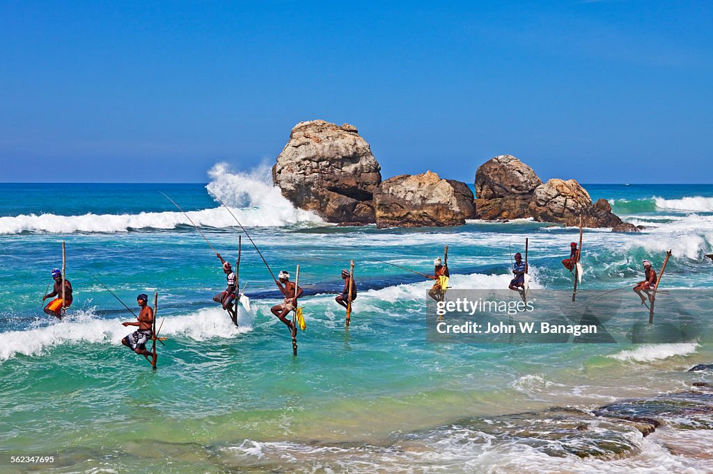 Stilt fisherman fishing at Koggala, Sri Lanka