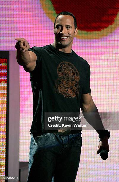 Presenter The Rock introduces the World Premiere of "Spyhunter" during the Spike TV "Video Game Awards 2005" at the Gibson Amphitheater on November...