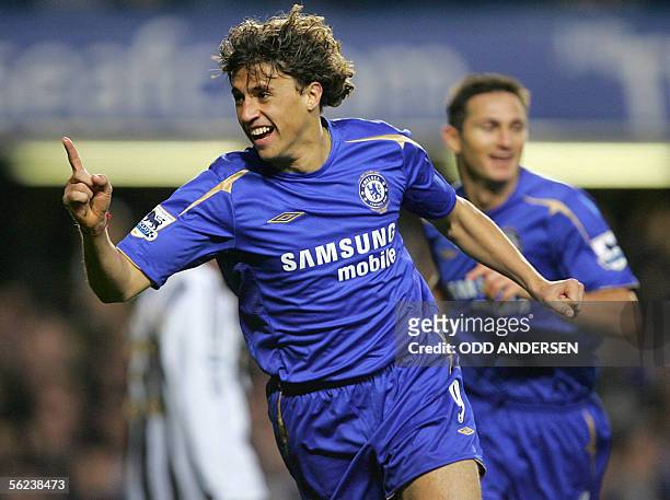 United Kingdom: Hernan Crespo of Chelsea celebrates scoring a goal against Newcastle during a premiership match against at Stamford Bridge in west...