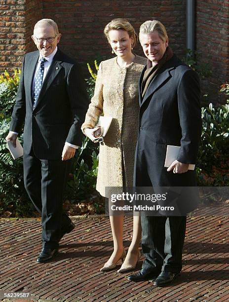 Pieter van Vollenhoven , Belgian Prince Filip and Princess Mathilde leave the baptism of Dutch Princess Alexia on November 19, 2005 in Wassenaar, The...