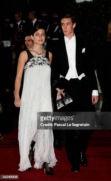 Charlotte Casiraghi and Pierre Casiraghi arrive at the Opera Garnier Gala Night as part of Monaco's National Day celebrations which this year double...