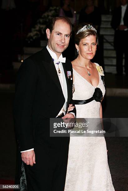 Prince Edward, Earl of Wessex and Sophie Rhys-Jones, Countess of Wessex leave the Opera Garnier Gala Night as part of Monaco's National Day...
