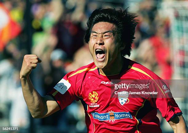 Shengqing Qu of United in action during the round 13 A-League match between Adelaide United and the New Zealand Knights at Hindmarsh Stadium November...