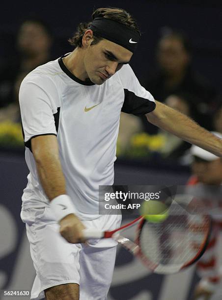 World number one Roger Federer of Switzerland, plays a shot during the final match against David Nalbandian of Argentina at the 4.45 million USD...