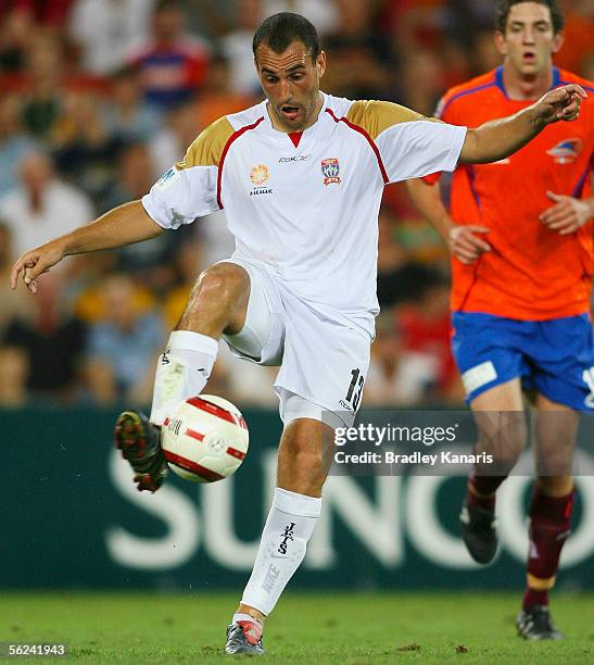 Matteo Corbo of the Jets in action during the A-League match between the Queensland Roar and the Newcastle Jets at Suncorp Stadium on November 20,...