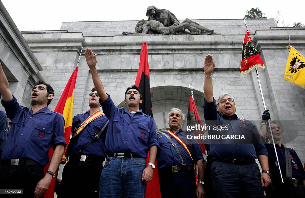 The fascist salute is given outside the